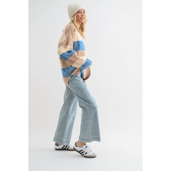 NWT WISHLIST Striped Half-Zip Sweatshirt Pullover Size Large - Picture 4 of 4